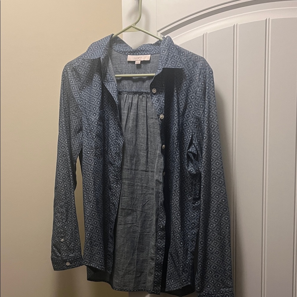 LOFT Navy Geometric Print Shirt